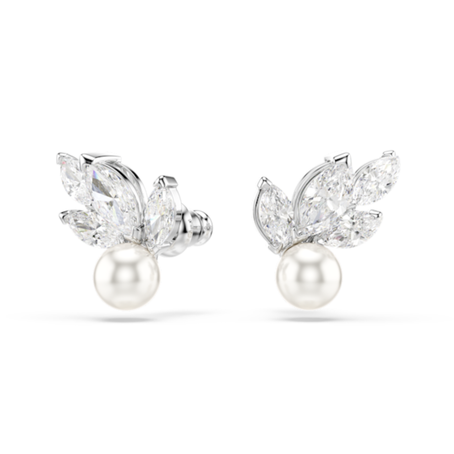 Resim Louison Pearl düğme Küpeler, Yaprak, Beyaz, Rodyum kaplama