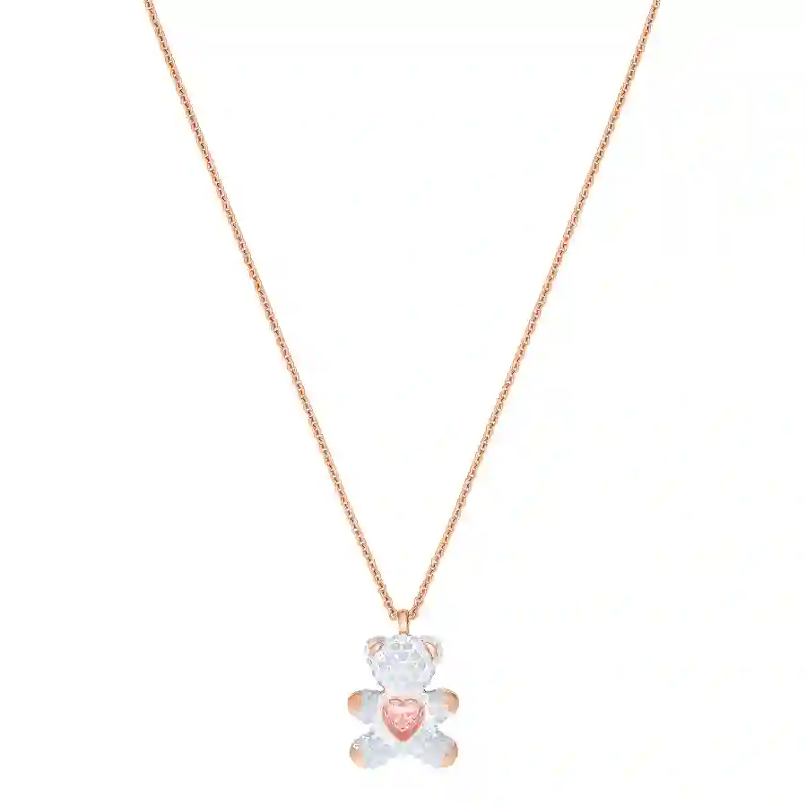 Resim Teddy Kolye, Ayıcık, Beyaz, Pembe altın rengi kaplama