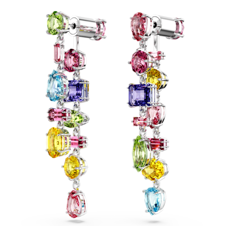 Resim Gema damla küpeler, Asimetrik tasarım, Karışık kesimler, Uzun, Çok renkli, Rodyum kaplama