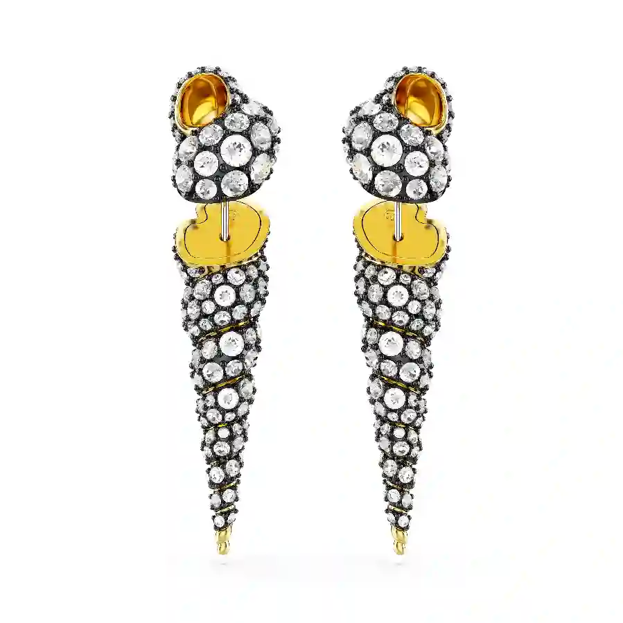 Resim Idyllia damla küpeler, Asimetrik tasarım, Yuvarlak kesim, Deniz Kabuğu, Beyaz, Karışık metal yüzey