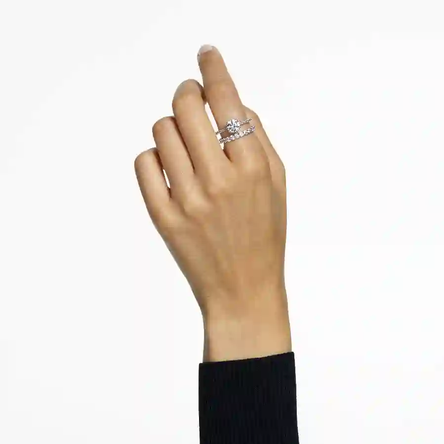 Resim Stilla Yüzük, Set (2), Yuvarlak kesim, Beyaz, Rodyum kaplama