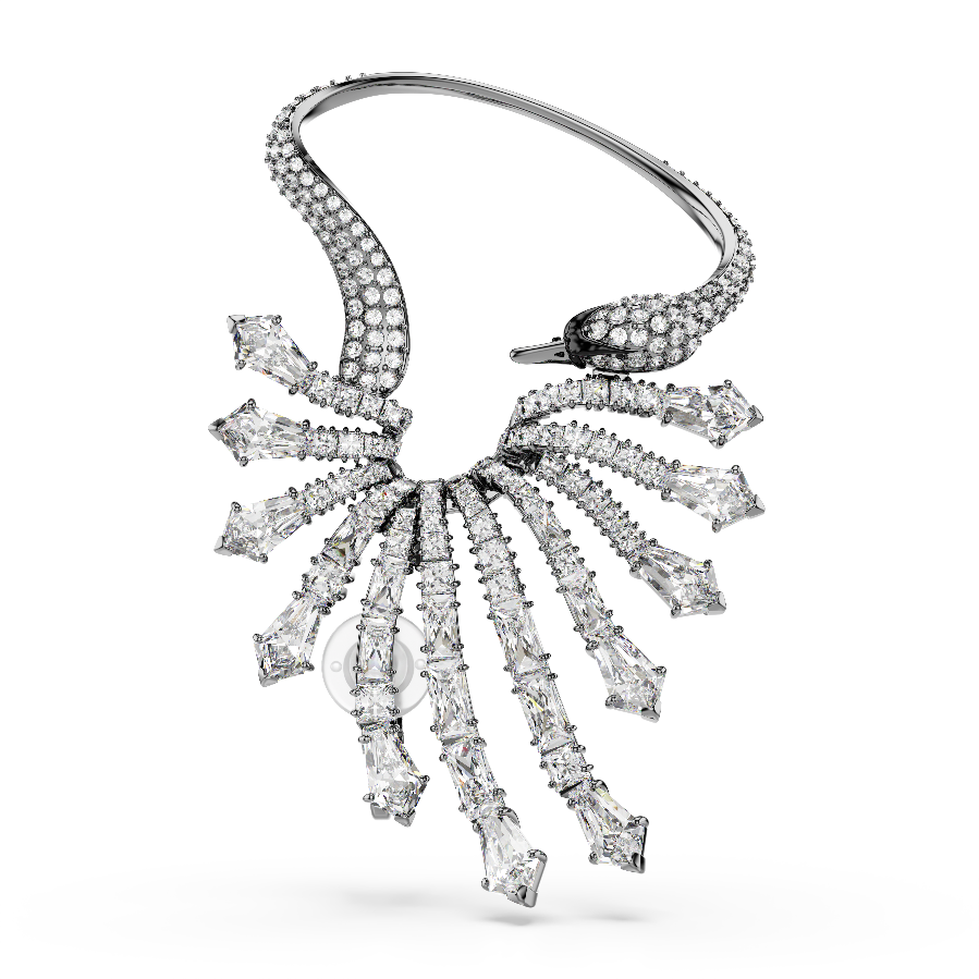 Resim The Vienna Collection Kelepçe Küpe, Kuğu, Beyaz, Rutenyum kaplama