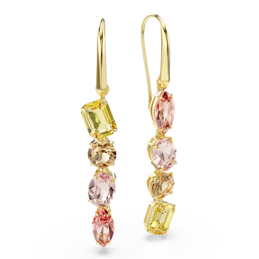 Resim Gema damla küpeler, Asimetrik tasarım, Karışık kesimler, Pembe, Altın rengi kaplama