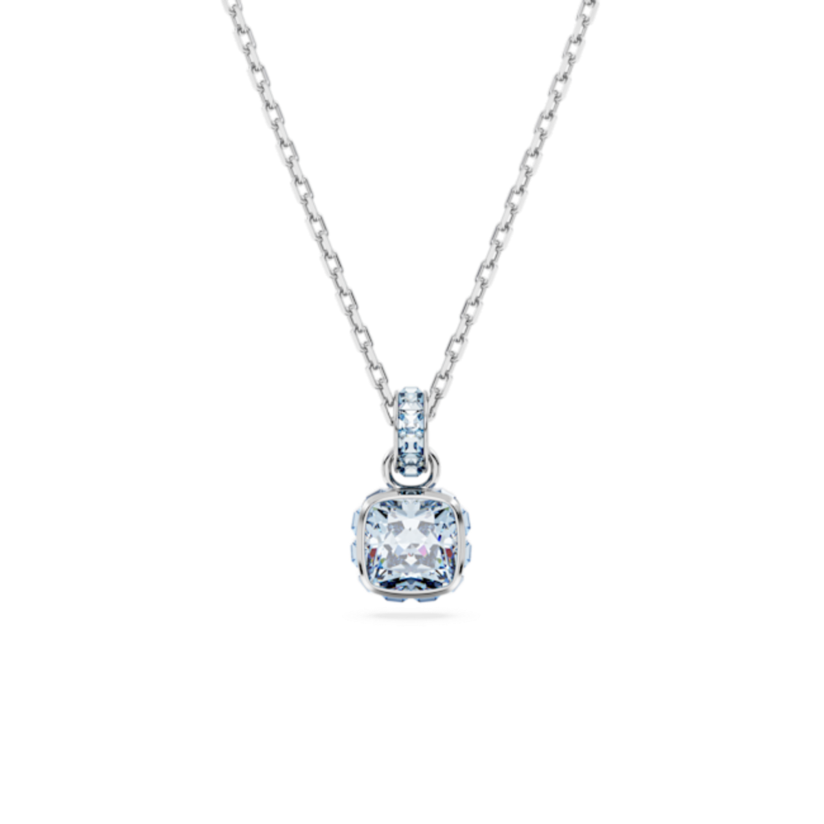 Resim Birthstone Kolye, Kare kesim, Mart, Mavi, Rodyum kaplama