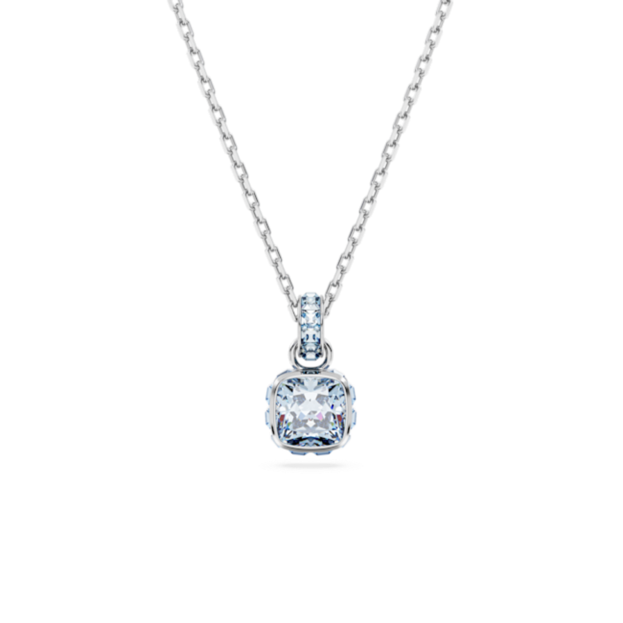 Resim Birthstone Kolye, Kare kesim, Mart, Mavi, Rodyum kaplama