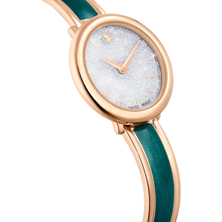 Resim Crystalline Bangle Saat, İsviçre Üretimi, Metal bileklik, Yeşil, Pembe altın rengi yüzey