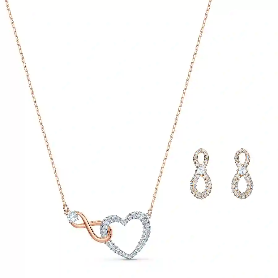 Resim Swarovski Infinity Set, Sonsuzluk ve kalp, Beyaz, Karışık metal yüzey