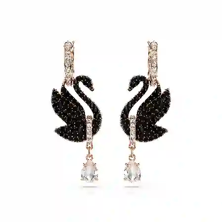 Resim Swan damla küpeler, Kuğu, Siyah, Pembe altın rengi kaplama