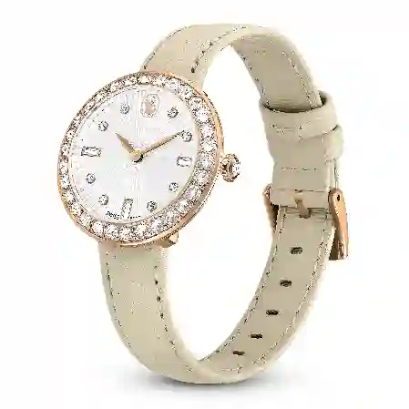 Resim Matrix tennis 7-link Saat, İsviçre Üretimi, Deri kayış, Gri, Pembe altın rengi yüzey