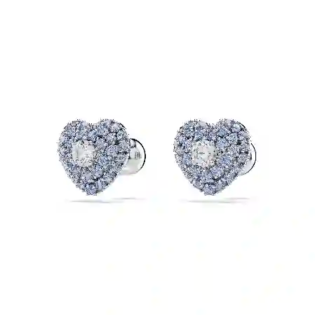 Resim Idyllia düğme Küpeler, Kalp, Mavi, Rodyum kaplama