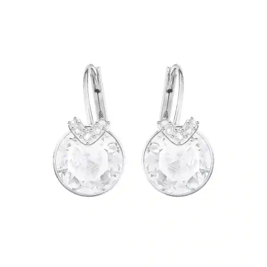 Resim Bella V damla küpeler, Yuvarlak kesim, Beyaz, Rodyum kaplama