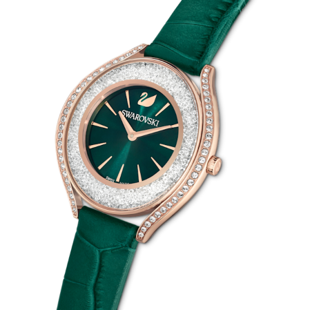 Resim Crystalline Aura Saat, İsviçre Üretimi, Deri kayış, Yeşil, Pembe altın rengi yüzey