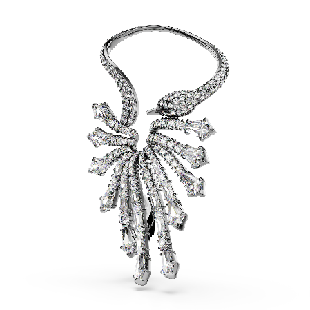 Resim The Vienna Collection Kelepçe Küpe, Kuğu, Beyaz, Rutenyum kaplama