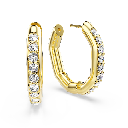 Resim Dextera halka küpeler, Sekizgen şekil, Yuvarlak kesim, Beyaz, Altın rengi kaplama