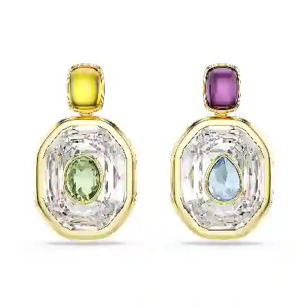 Resim Chroma damla küpeler, Asimetrik tasarım, Sekizgen kesim, Çok renkli, Altın rengi kaplama