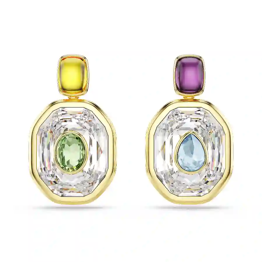 Resim Chroma damla küpeler, Asimetrik tasarım, Sekizgen kesim, Çok renkli, Altın rengi kaplama