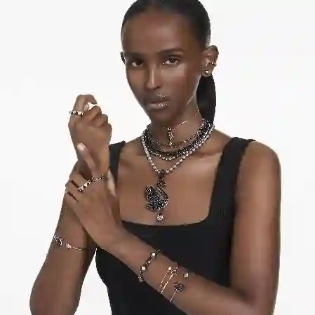 Resim Swan Kolye, Kuğu, Siyah, Pembe altın rengi kaplama