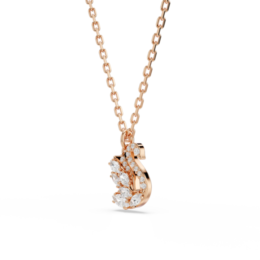 Resim Swan Kolye, Karışık kesimler, Kuğu, Beyaz, Pembe altın rengi kaplama