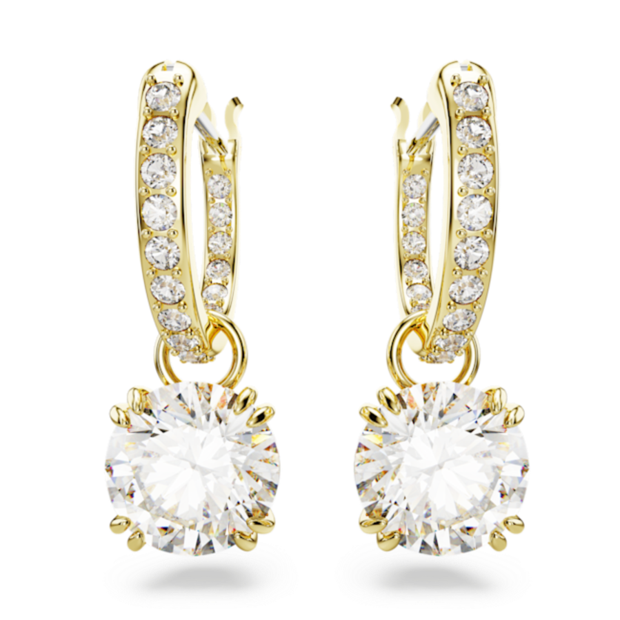 Resim Constella damla küpeler, Yuvarlak kesim, Beyaz, Altın rengi kaplama