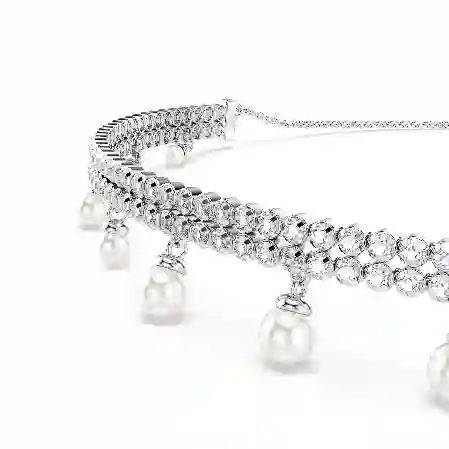 Resim Ariana Grande x Swarovski Gerdanlık, Kristal inci, Yuvarlak kesim, Beyaz, Rodyum kaplama