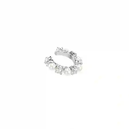 Resim Matrix Kelepçe Küpe, Set (3) Kristal inci, Yuvarlak kesim, Beyaz, Rodyum kaplama