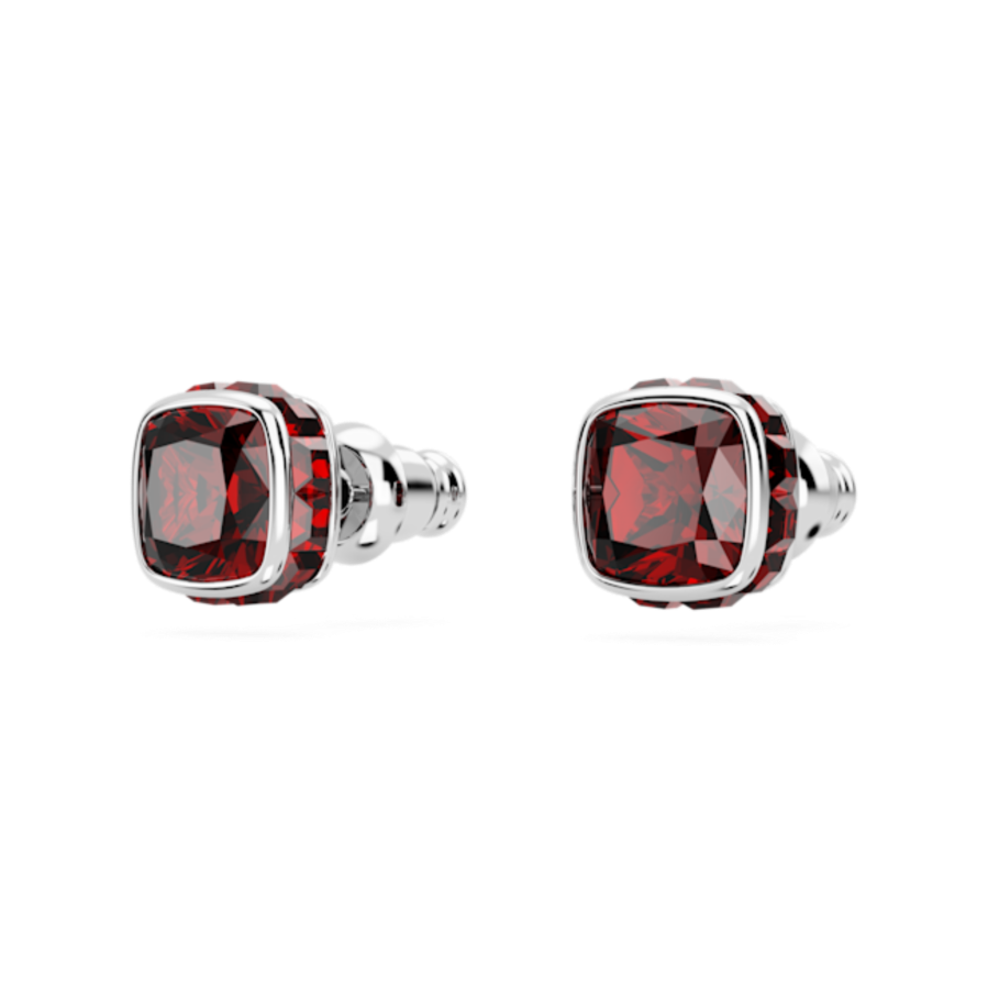 Resim Birthstone düğme Küpeler, Kare kesim, Ocak, Kırmızı, Rodyum kaplama