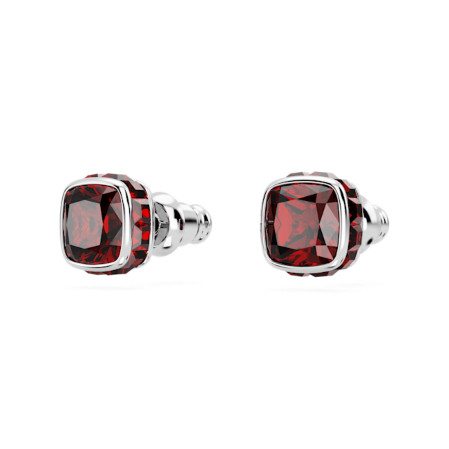 Resim Birthstone düğme Küpeler, Kare kesim, Ocak, Kırmızı, Rodyum kaplama