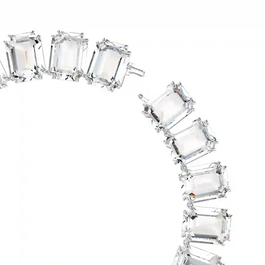 Resim Millenia Tennis kolye, Büyük kristaller, Sekizgen kesim, Beyaz, Rodyum kaplama