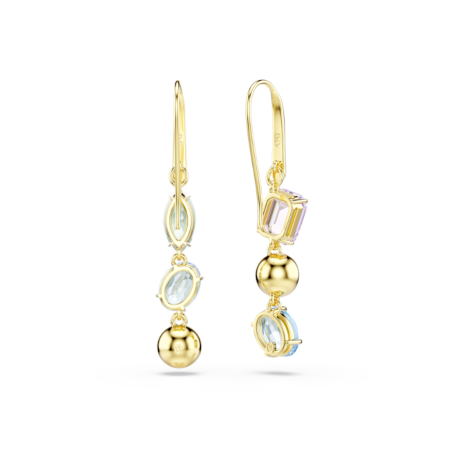 Resim Gema damla küpeler, Asimetrik tasarım, Karışık kesimler, Çok renkli, Altın rengi kaplama