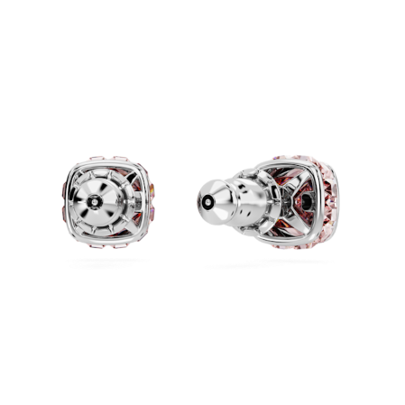 Resim Birthstone düğme Küpeler, Kare kesim, Haziran, Pembe, Rodyum kaplama