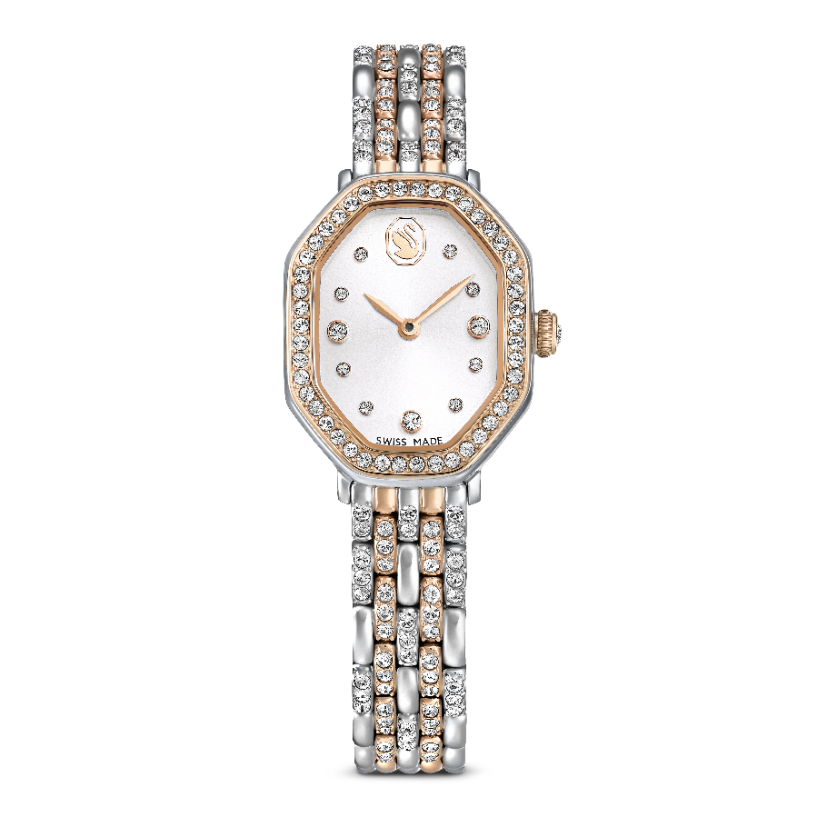 Resim Dextera Octagon Saat, İsviçre Üretimi, Metal bileklik, Gümüş Rengi, Pembe altın rengi yüzey