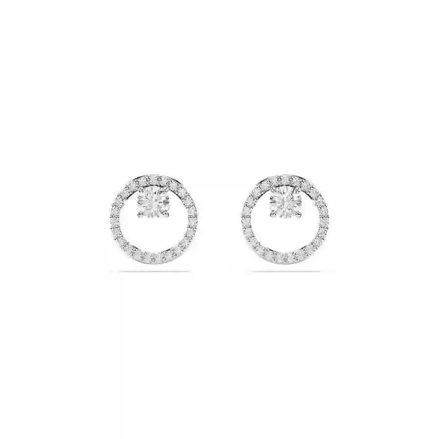 Resim Constella düğme Küpeler, Yuvarlak kesim, Beyaz, Rodyum kaplama