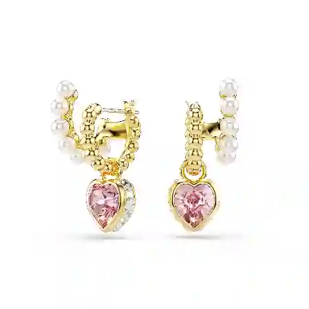 Resim Imber halka küpeler, Kristal inci, Kalp kesim, Kalp, Pembe, Altın rengi kaplama