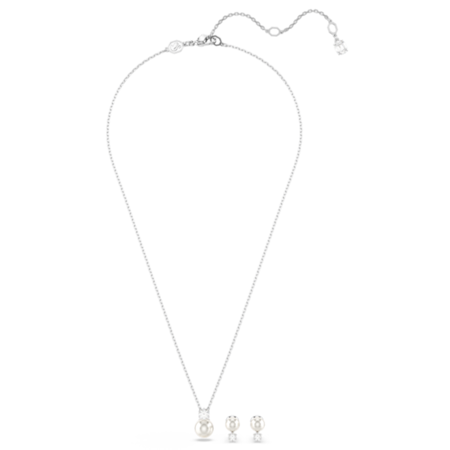 Resim Matrix Set, Kristal inci, Yuvarlak kesim, Beyaz, Rodyum kaplama