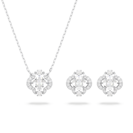 Resim Swarovski Sparkling Dance Set, Karışık kesimler, Yonca, Beyaz, Rodyum kaplama