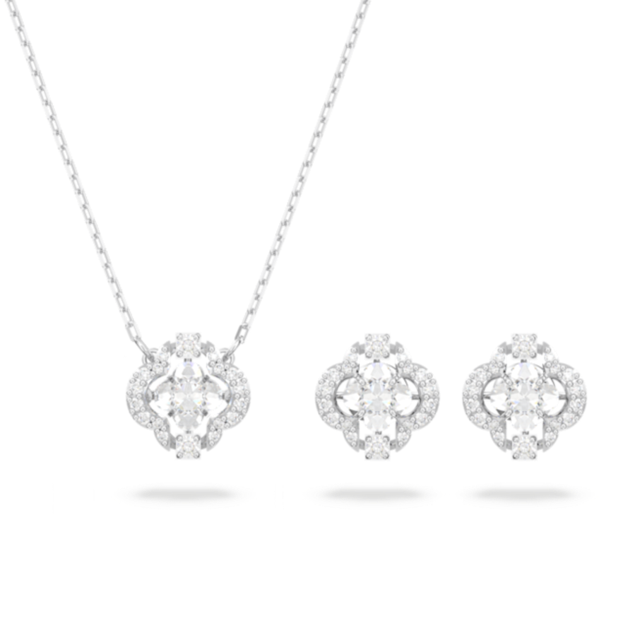 Resim Swarovski Sparkling Dance Set, Karışık kesimler, Yonca, Beyaz, Rodyum kaplama