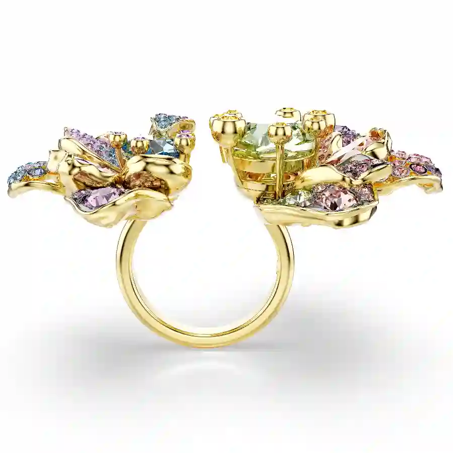 Resim Idyllia Yüzük, Karışık kesimler, Pavé, Çiçek, Çok renkli, Altın rengi kaplama