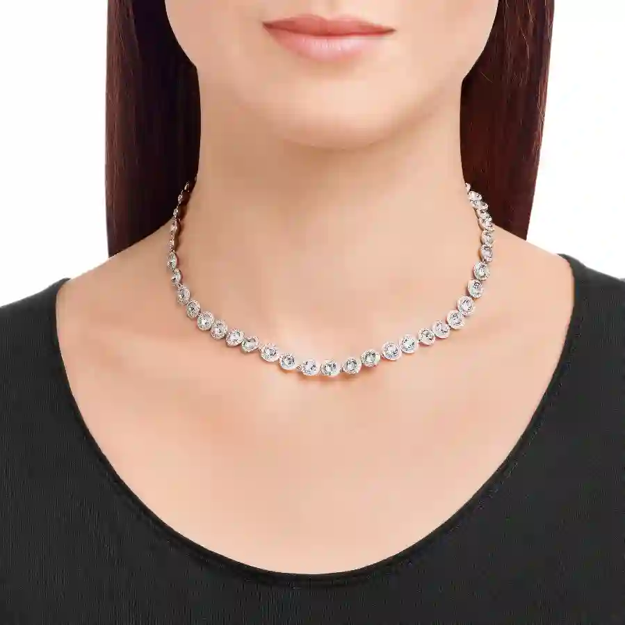 Resim Una Angelic Tennis kolye, Yuvarlak kesim, Orta, Beyaz, Rodyum kaplama