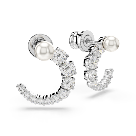 Resim Matrix halka küpeler, Kristal inci, Yuvarlak kesim, Beyaz, Rodyum kaplama