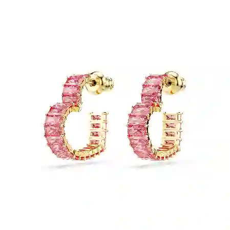 Resim Matrix halka küpeler, Baget kesim, Kalp, Küçük, Pembe, Altın rengi kaplama