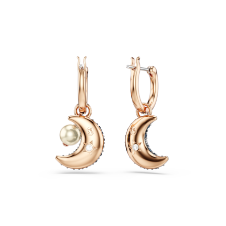 Resim Luna damla küpeler, Kristal inci, Asimetrik tasarım, Ay, Çok renkli, Pembe altın rengi kaplama