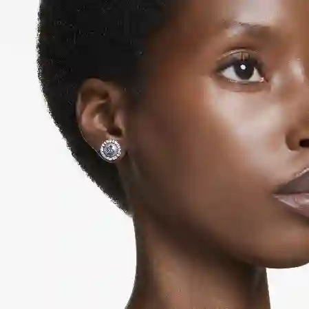 Resim Swarovski Swan düğme Küpeler, Kristal inci, Kuğu, Gri, Rutenyum kaplama