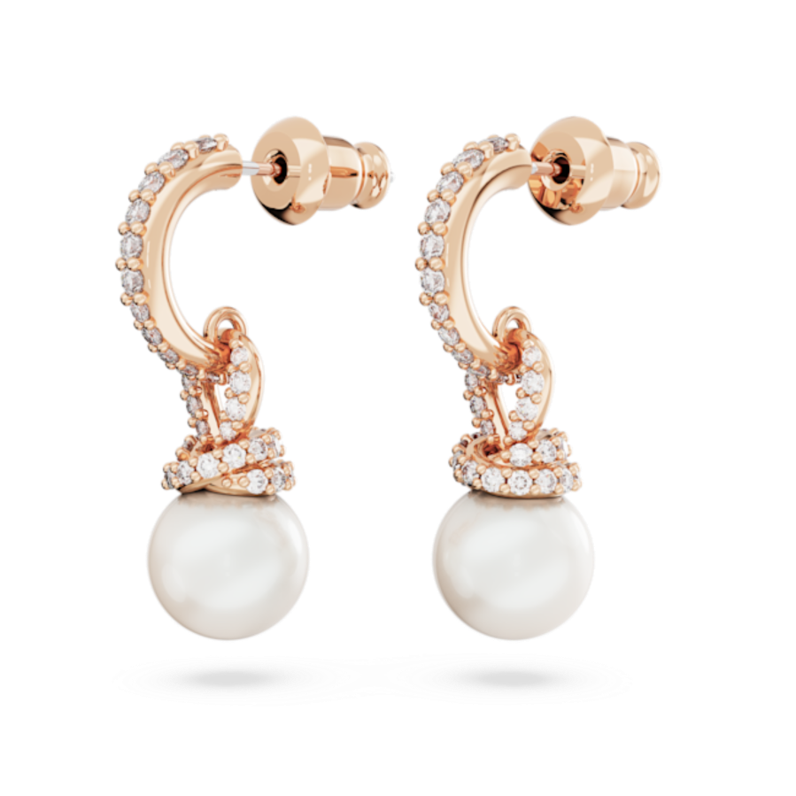 Resim Originally damla küpeler, Kristal inci, Beyaz, Pembe altın rengi kaplama