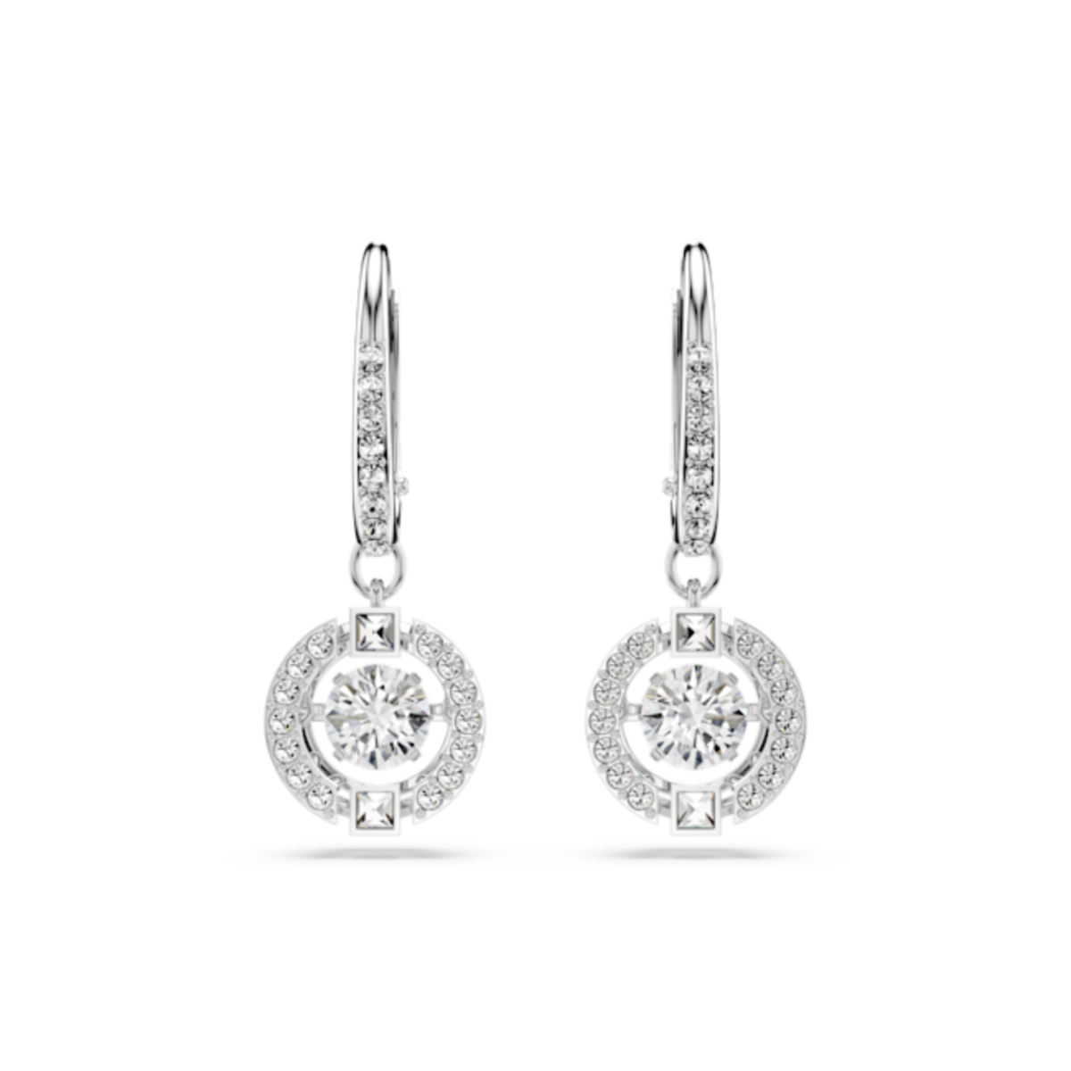 Resim Swarovski Sparkling Dance damla küpeler, Yuvarlak kesim, Beyaz, Rodyum kaplama