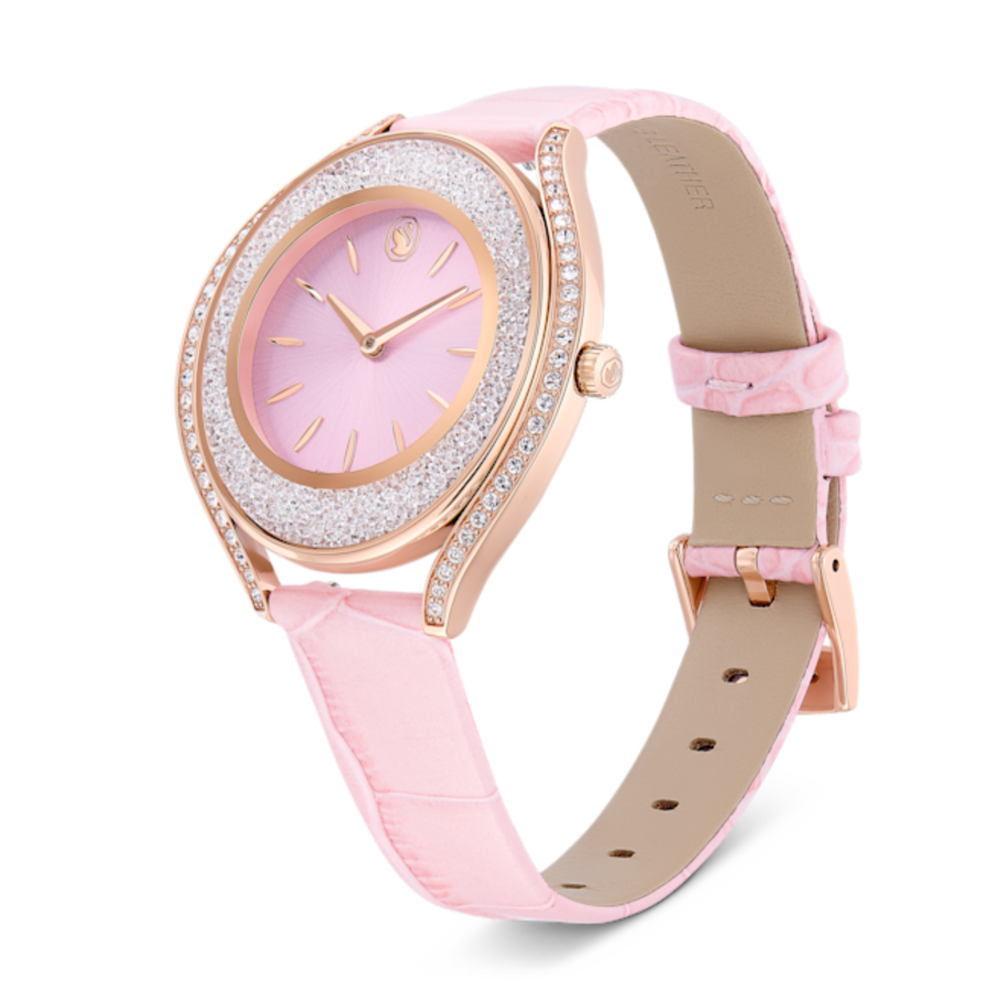 Resim Crystalline aura Saat, İsviçre Üretimi, Deri kayış, Pembe, Pembe altın rengi yüzey