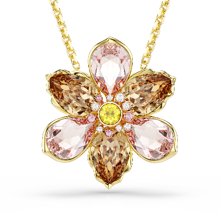 Resim Idyllia Kolye ve broş, Karışık kesimler, Çiçek, Çok renkli, Altın rengi kaplama