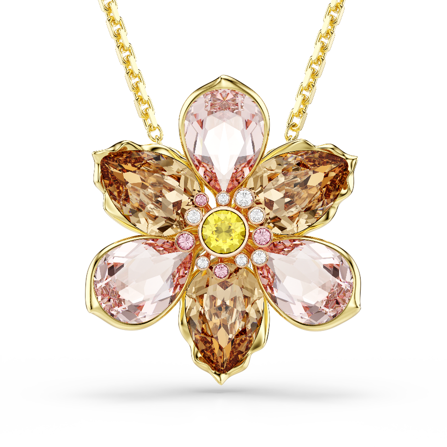 Resim Idyllia Kolye ve broş, Karışık kesimler, Çiçek, Çok renkli, Altın rengi kaplama