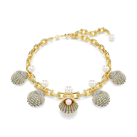 Resim Idyllia Kolye, Kristal inciler, Deniz Kabuğu, Beyaz, Altın rengi kaplama