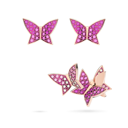 Resim Idyllia Lilia düğme Küpeler, Set (3), Kelebek, Pembe, Pembe altın rengi kaplama