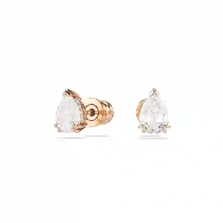 Resim Stilla düğme Küpeler, Armut kesim, Beyaz, Pembe altın rengi kaplama